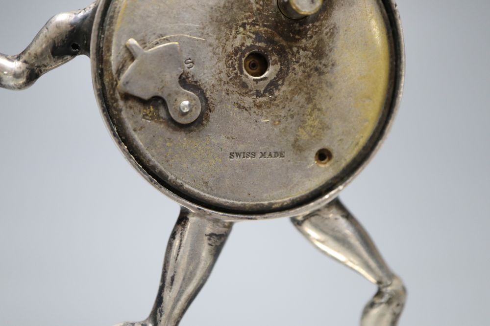 An early 20th century novelty silver mounted timepiece, modelled as the Lincoln Imp(a.f.), height 12.4cm, weighted.